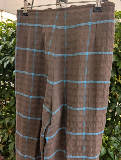 Vintage Wallis High Waisted Check Trousers Brown Blue UK6