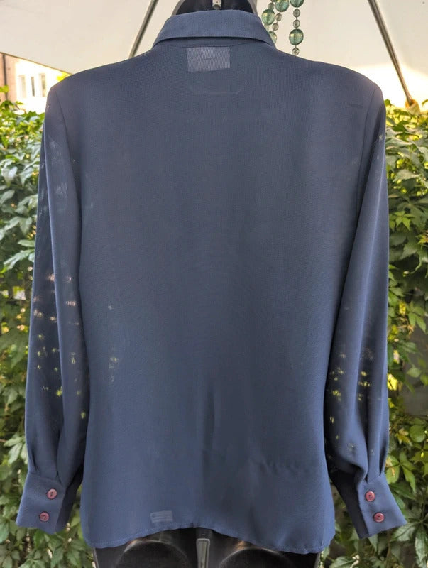 Vintage Bella Moda Sheer Utility Shirt Navy UK12