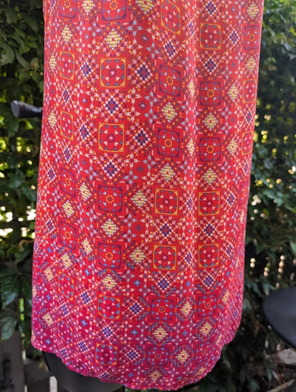 DR2 Geometric Print Longline Blouse Coral Pink Large