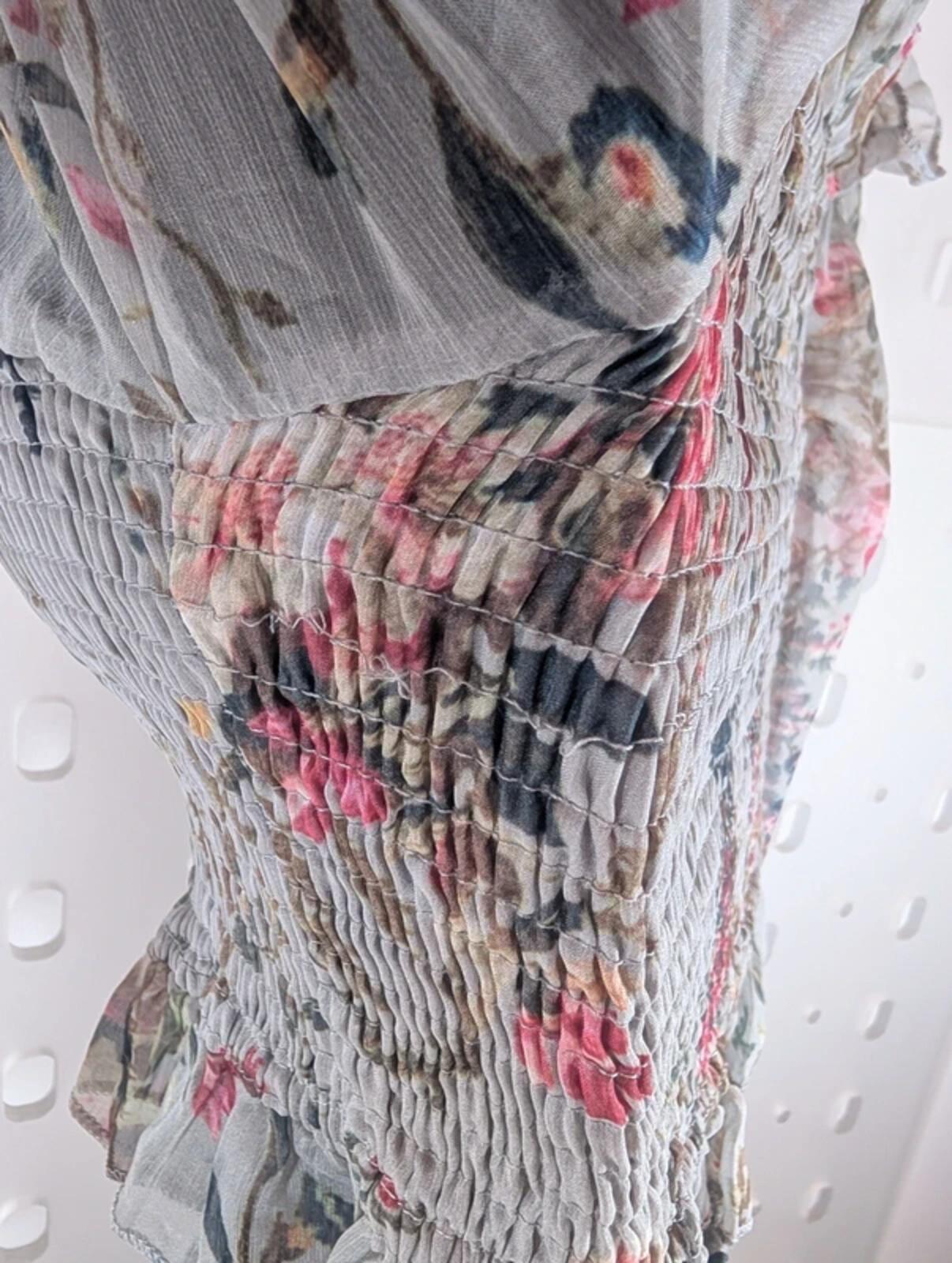 Sheer Floral Co-Ord Set Shirred Crop Top & Wide Leg Trousers Boho XS