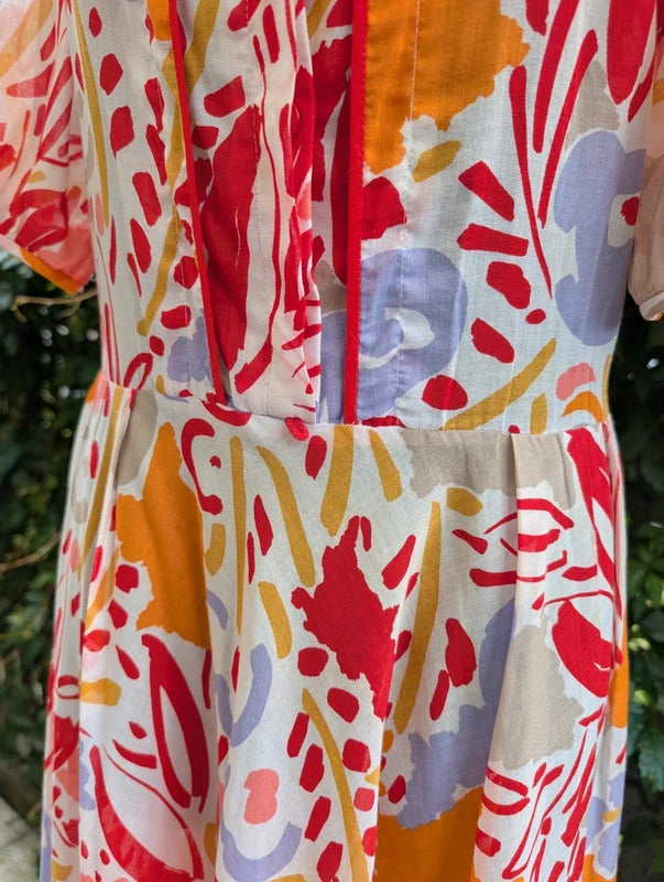 Vintage Chicot Abstract Floral Cotton Maxi Dress UK14