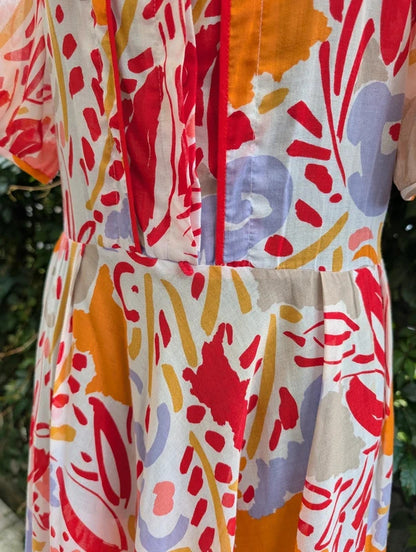Vintage Chicot Abstract Floral Cotton Maxi Dress UK14