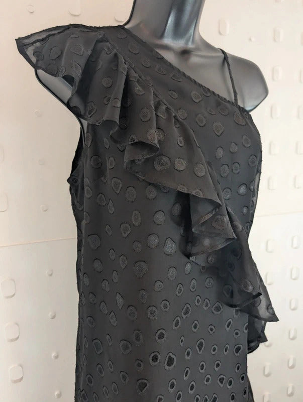Religion Black One Shoulder Ruffle Mini Dress XS UK8
