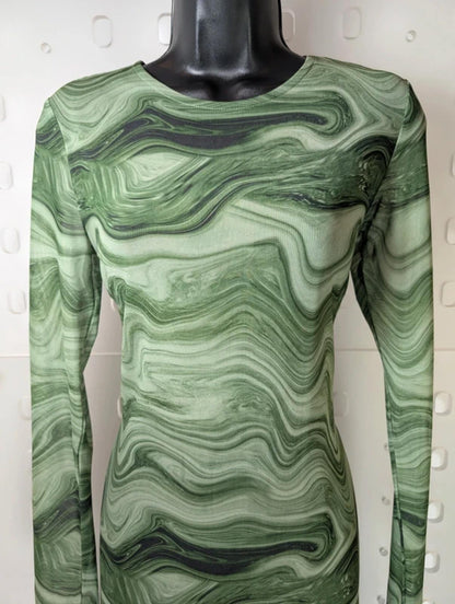 Monki green abstract mesh maxi dress size S