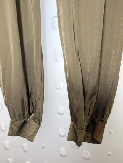 Nu Denmark Khaki Satin Cargo Joggers UK S