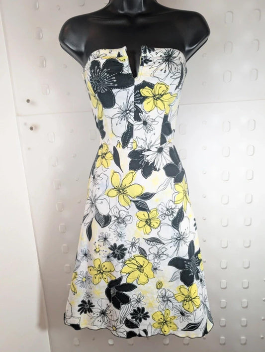 Vintage Morgan De Toi Floral Strapless Dress Yellow Black UK8