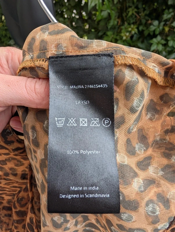 Six Ames Malina Leopard Print Ruffle Blouse Size 38