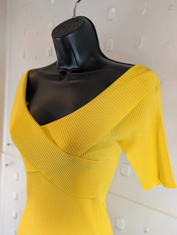 Sandro Paris Bright Yellow Ribbed Ballet Top Size 2 UK10