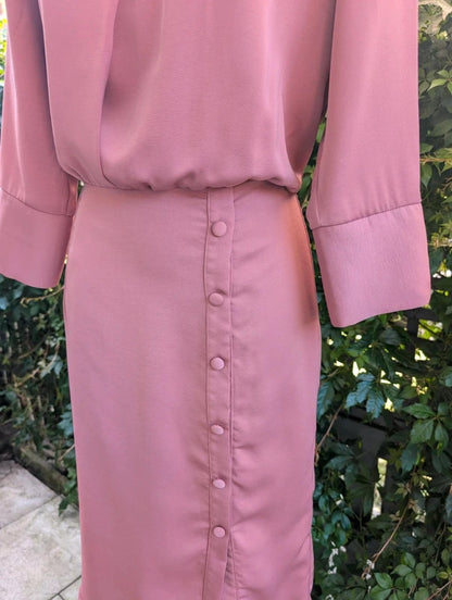 Liquorish Asymmetric Midi Dress Rose Pink UK10