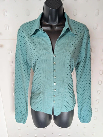 Laura Ashley Cotton Shirt Turquoise Embroidered UK 14