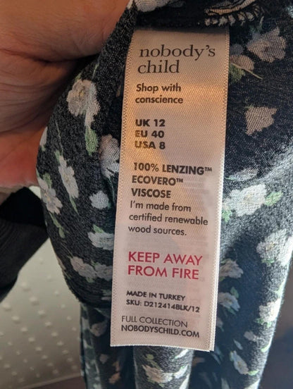 Nobody's Child Floral Maxi Dress Black Blue Ditsy Print UK12