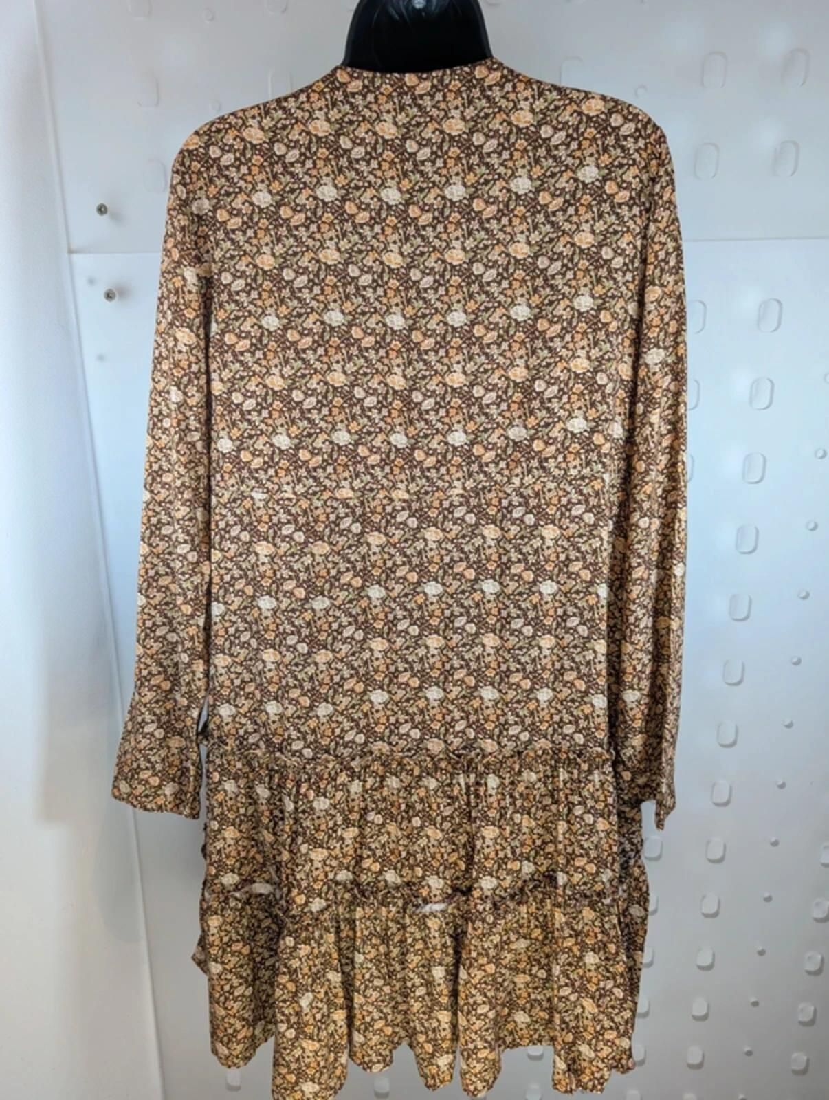 Urban Revivo brown floral boho dress XS UK6 floaty romantic viscose