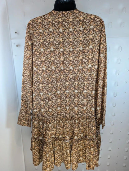 Urban Revivo brown floral boho dress XS UK6 floaty romantic viscose