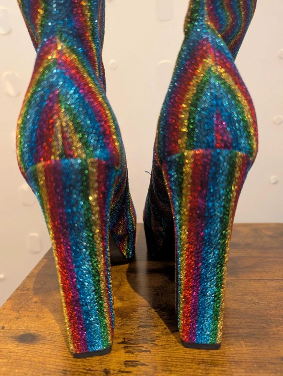 ASOS Bowie Rainbow Glitter Ankle Boots UK4 Festival Pride Party