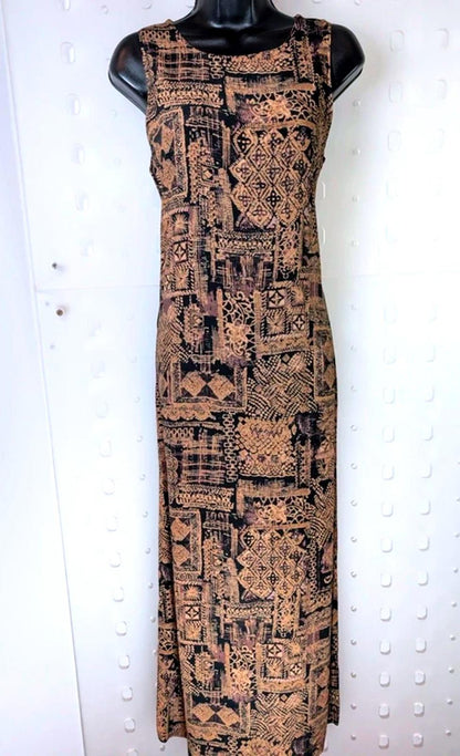 Instinct Vintage 90s Block Print Maxi Dress | Viscose | S