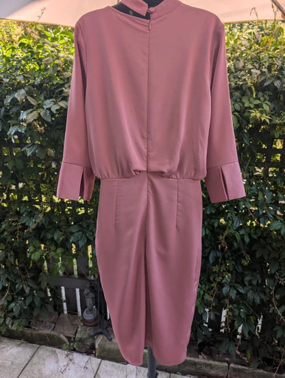Liquorish Asymmetric Midi Dress Rose Pink UK10