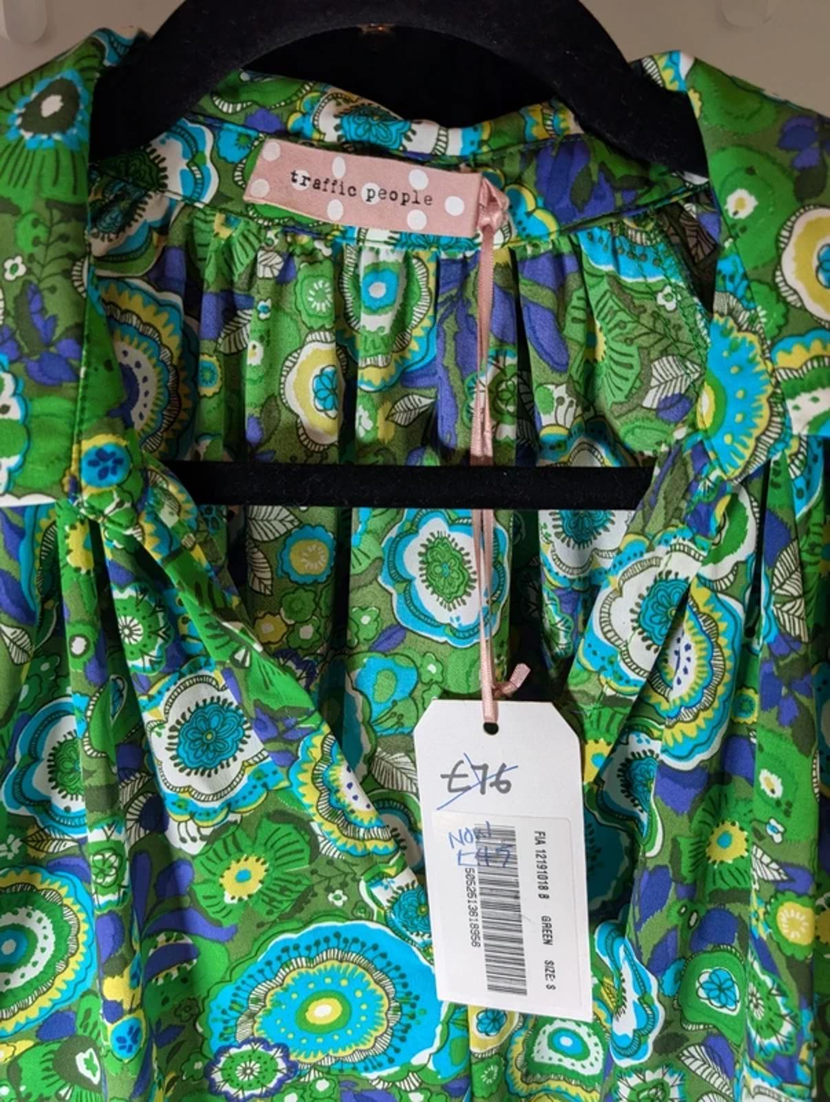 Traffic People 70s Print Blouse Size S Retro Green Floral NWT RRP £76
