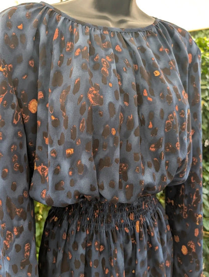 Traffic People Navy Burnt Leopard Print Dress Size L UK14