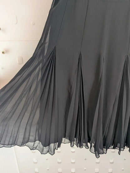 Coast Black Chiffon Godet Pleated Midi Skirt UK8