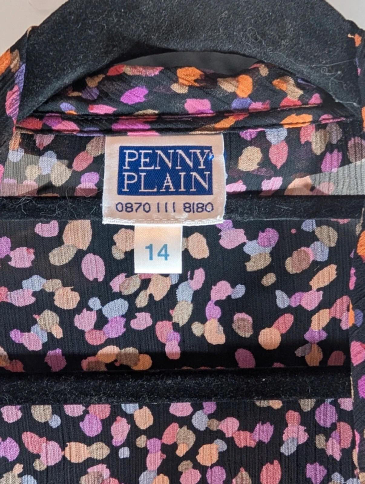 Vintage Penny Plain Confetti Print Blouse Black Purple UK14