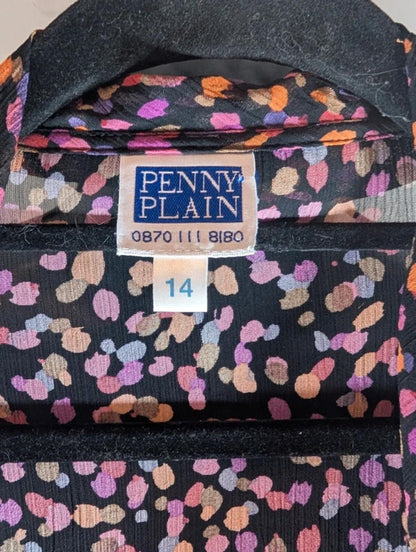 Vintage Penny Plain Confetti Print Blouse Black Purple UK14