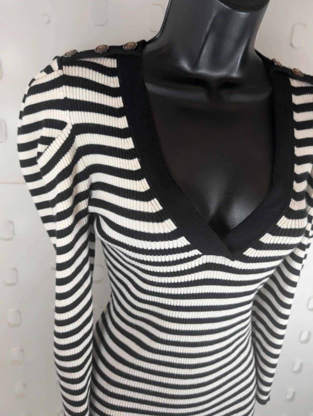 Morgan De Toi Striped Knit Top Skull Buttons Medium