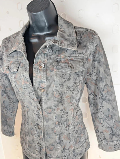 Bonita Floral Denim Jacket Grey Rose Print EU36