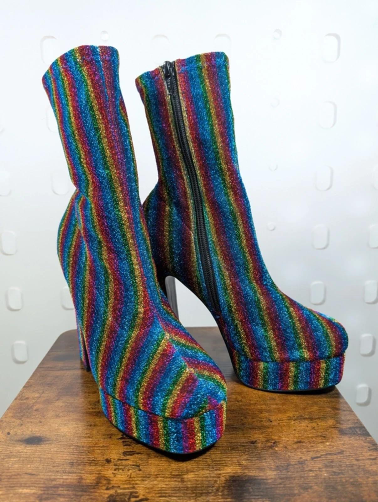 ASOS Bowie Rainbow Glitter Ankle Boots UK4 Festival Pride Party