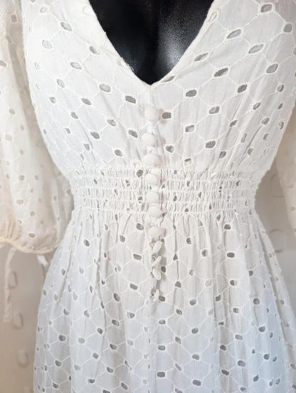 Taylor White Broderie Anglaise Dress Fit & Flare Cotton Size 4