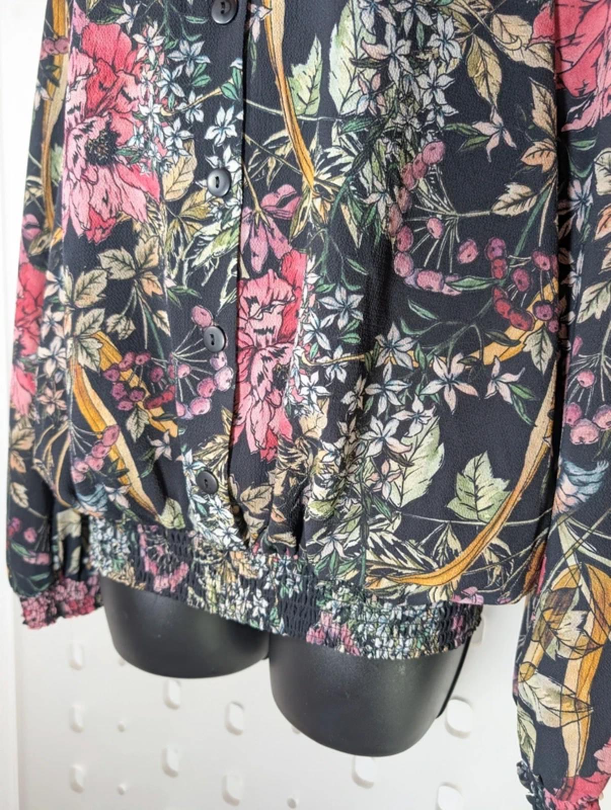 Cotswold Collection Dark Floral Blouse Shirred Hem UK 14