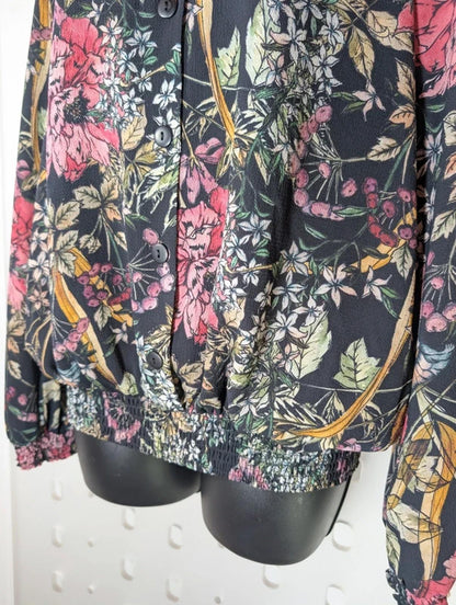 Cotswold Collection Dark Floral Blouse Shirred Hem UK 14