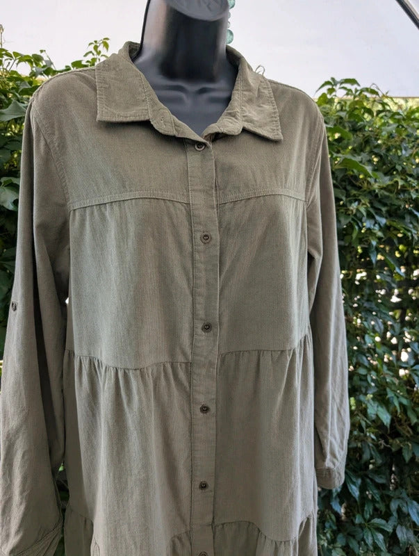 Velvet Heart Needlecord Shirt Dress Olive Green UK14