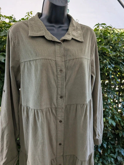 Velvet Heart Needlecord Shirt Dress Olive Green UK14