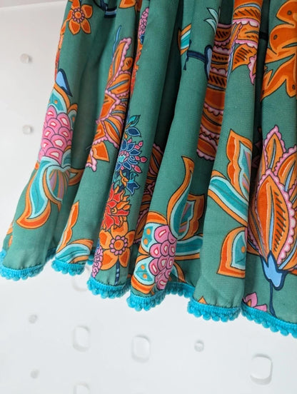 Xandri Boho Printed Mini Skirt Pom Pom Hem Festival India UK10