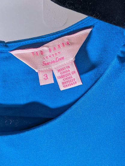 Ted Baker Blue Asymmetric Bodycon Dress Size 3 UK 12 Gold Button Detail Occasion