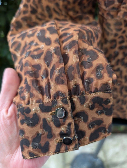 Six Ames Malina Leopard Print Ruffle Blouse Size 38