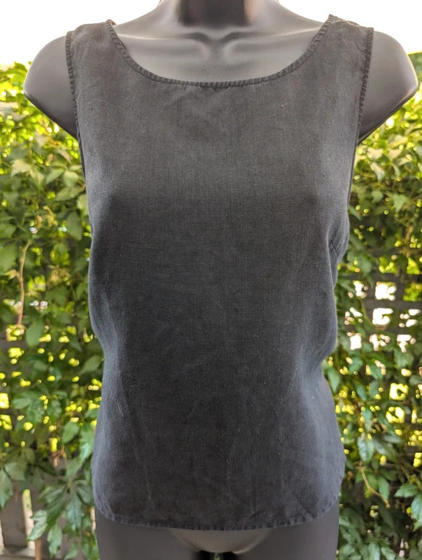 Wrap Black Linen Blend Tie Back Top UK6 Petite