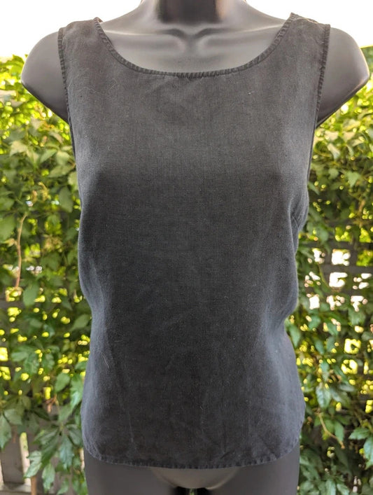 Wrap Black Linen Blend Tie Back Top UK6 Petite