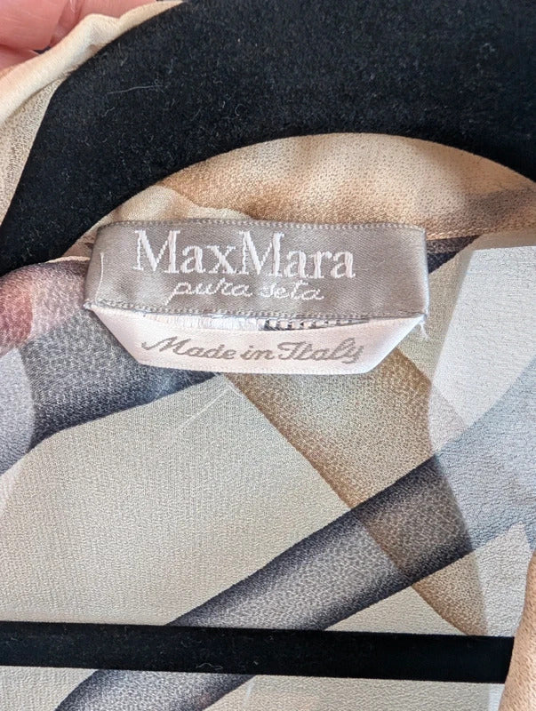Vintage Max Mara Pura Seta Pure Silk Geometric Maxi Shirt Dress Made in Italy
