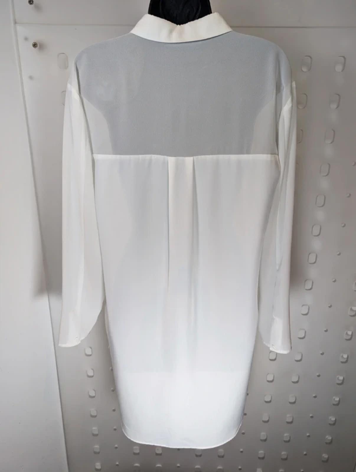 French Connection Longline Sheer Shirt White UK8 Minimal Classic