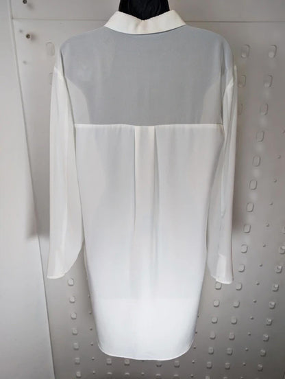 French Connection Longline Sheer Shirt White UK8 Minimal Classic