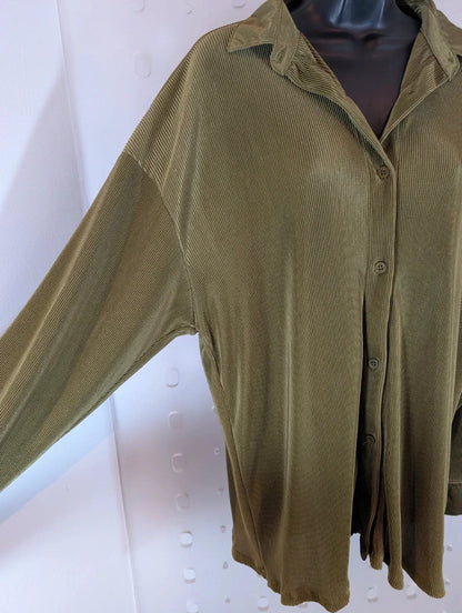 Kangol Khaki Pleated Satin Trim Oversized Shirt UK14 NWT