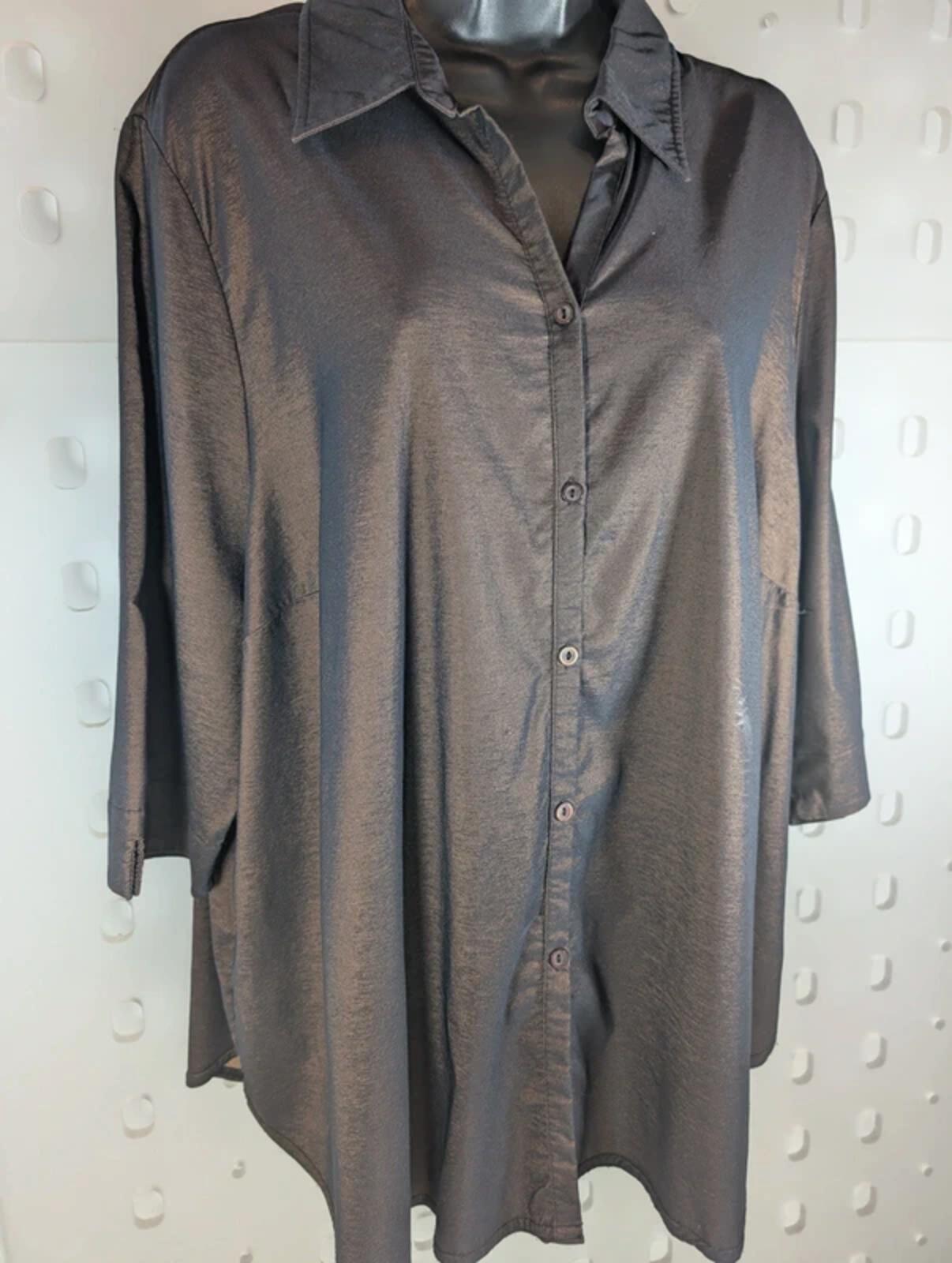 Vintage Essence Brown Two Tone Taffeta Shirt UK24