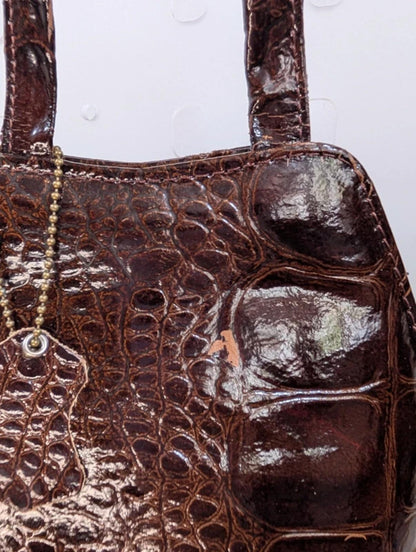 Dericci brown patent leather mini box bag