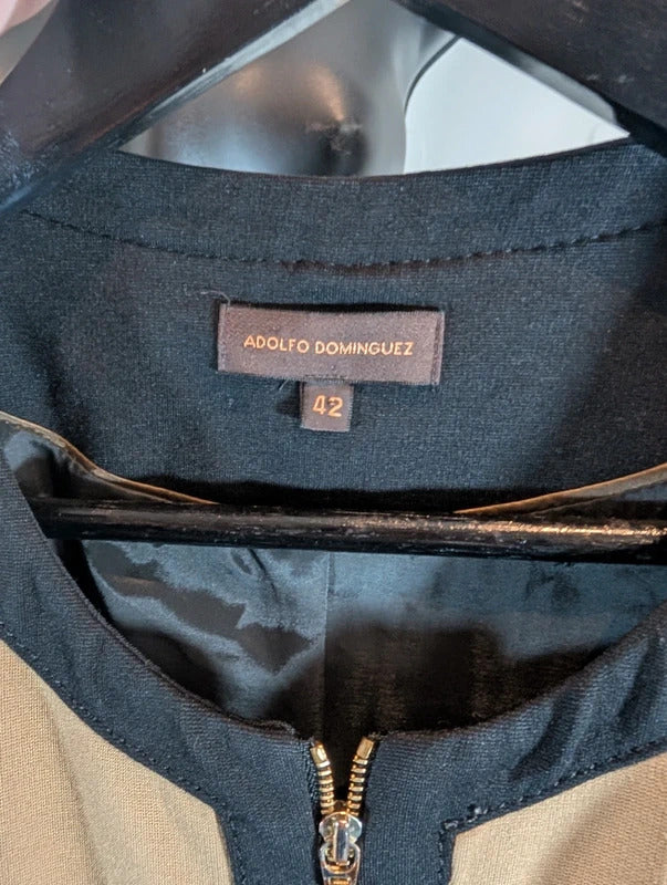 Adolfo Dominguez Camel & Black Zip Front Utility Dress EU42 UK14