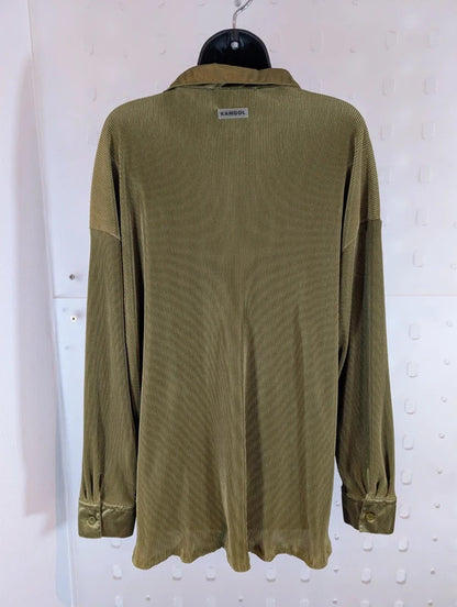 Kangol Khaki Pleated Satin Trim Oversized Shirt UK14 NWT