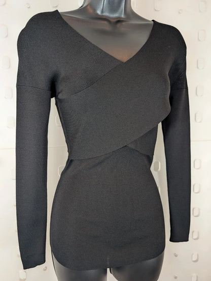 Massimo Dutti Black Crossover Wrap Knit Top Small Balletcore