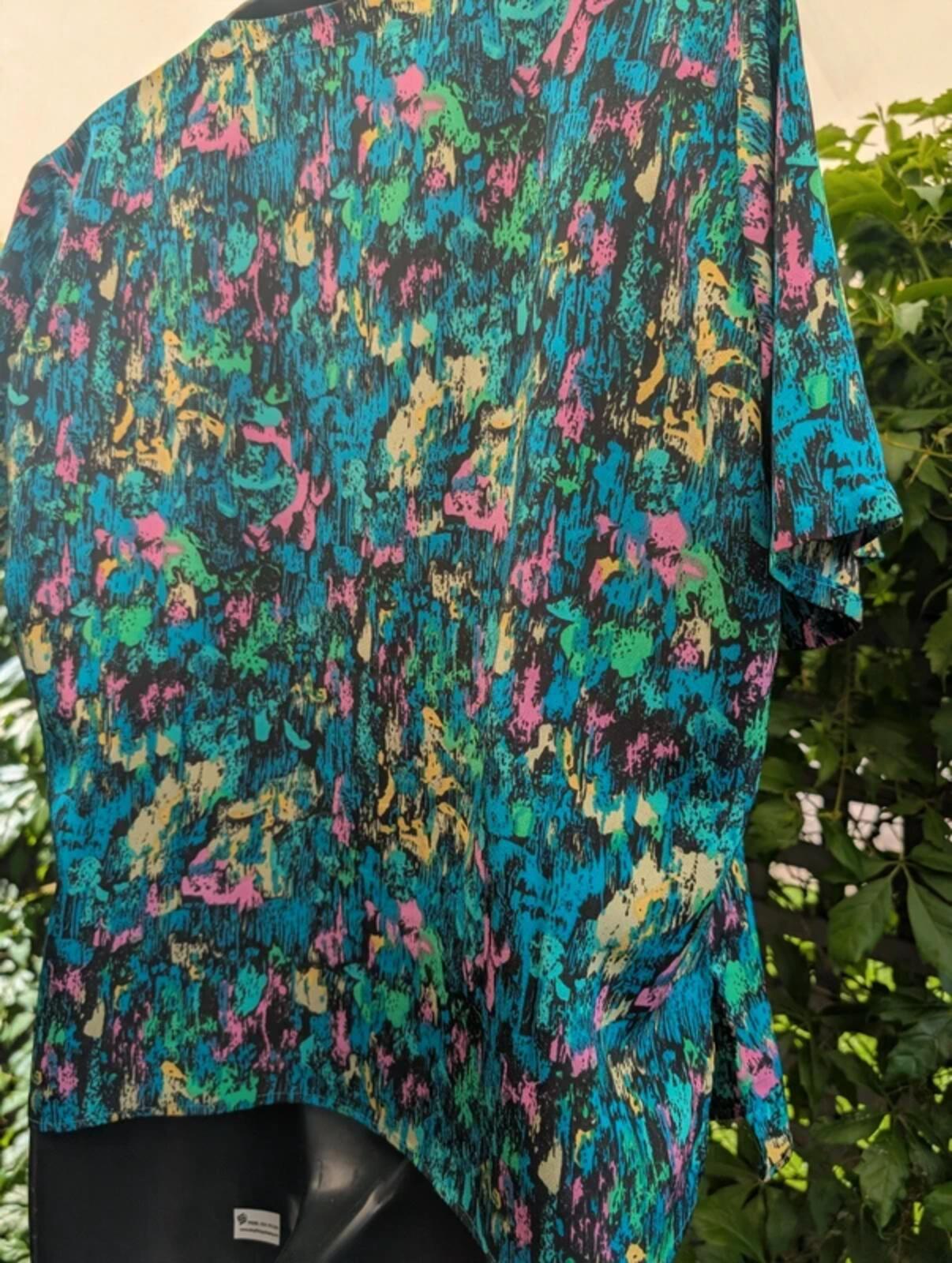 Vintage Handmade 1980s Abstract Print Shirt Pink Blue Green