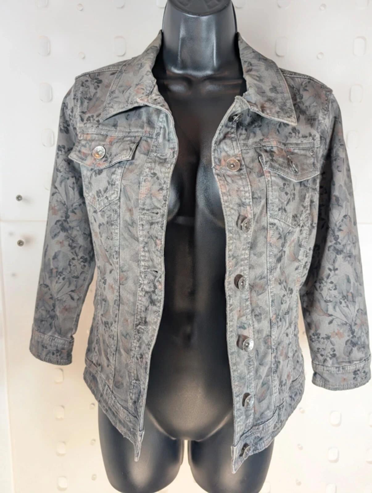 Bonita Floral Denim Jacket Grey Rose Print EU36