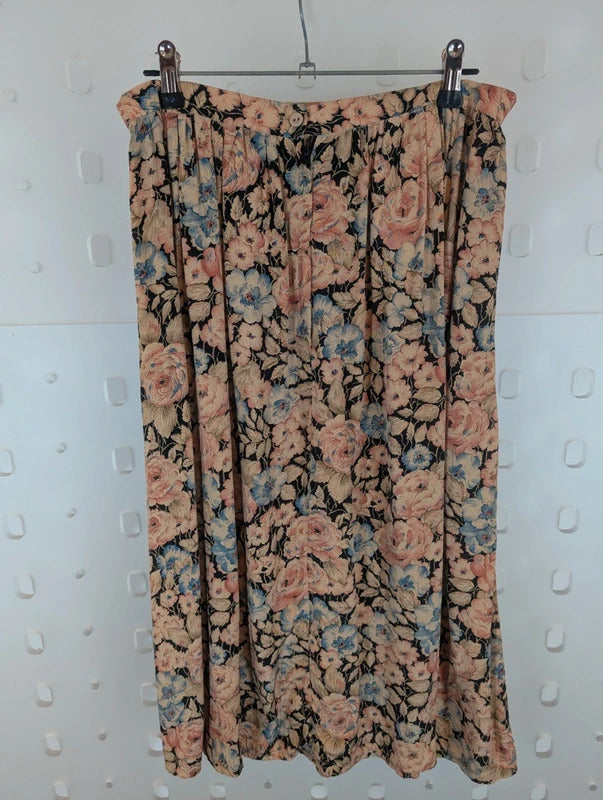 Vintage Roly Poly Floral Viscose Skirt Made in England